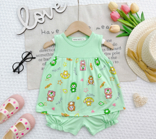 Bộ Đồ Bé Gái BabyThree Màu Xanh Mint – Dễ Thương, Mềm Mịn, Bé Mặc Cực Xinh Ngắn Tay