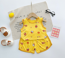 Bộ Đồ Bé Trai Màu Vàng Họa Tiết Thú Dễ Thương – Mềm Mát, Năng Động, Cực Đáng Yêu