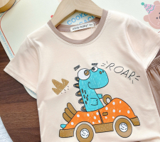 Áo Thun Bé Trai Minly Baby – Họa Tiết Khủng Long Lái Xe, Cotton Mềm Mịn