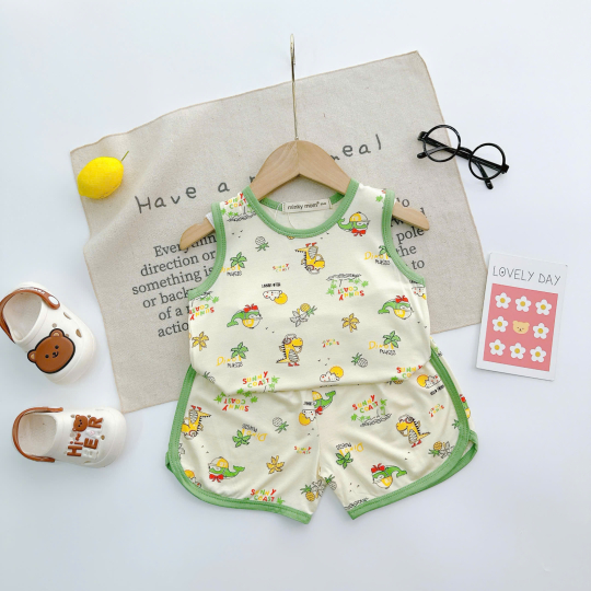 Bộ Đồ Bé Trai Họa Tiết Dễ Thương – Mềm Mịn, Thoáng Mát, Bé Mặc Cả Ngày Không Khó Chịu