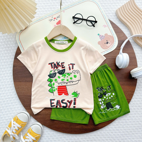 Áo Thun Bé Trai Minly Baby – Họa Tiết Cá sấu, Cotton Mềm Mịn