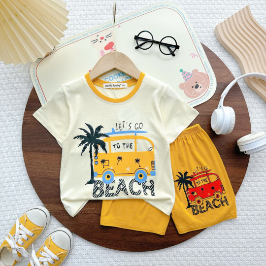 Bộ Đồ Bé Trai Minly Baby – Chủ Đề Biển “Let’s Go to The Beach”, Cotton Mềm Mịn