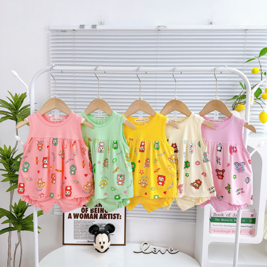 Bộ Đồ Bé Gái BabyThree Màu Xanh Mint – Dễ Thương, Mềm Mịn, Bé Mặc Cực Xinh Ngắn Tay