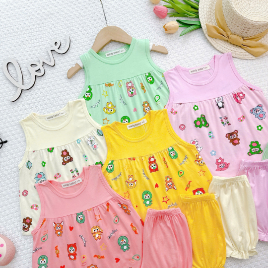 Bộ Đồ Bé Gái BabyThree Màu Xanh Mint – Dễ Thương, Mềm Mịn, Bé Mặc Cực Xinh Ngắn Tay