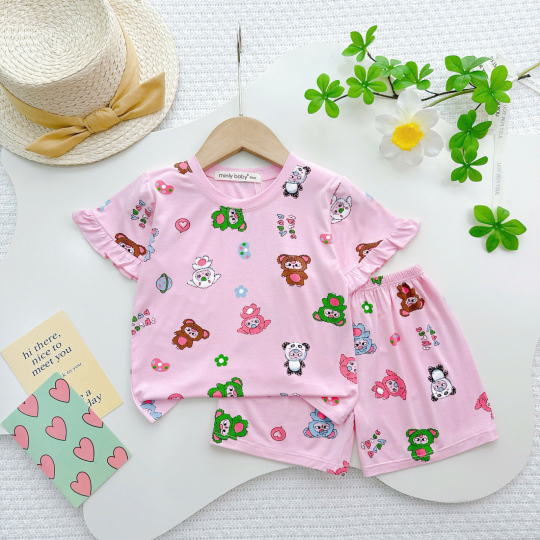 Bộ Đồ Bé Gái BabyThree Màu Hồng – Dễ Thương, Mềm Mịn, Bé Mặc Cực Xinh