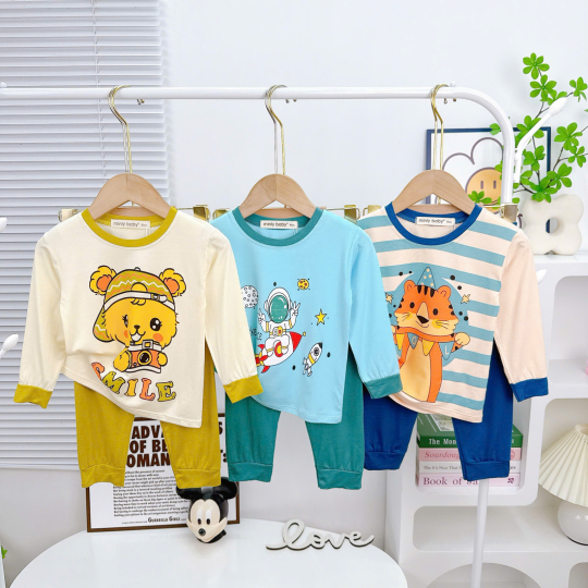 Bộ Đồ Bé Trai Dài Tay Họa Tiết Gấu – Phi Hành Gia – Hổ Dễ Thương | Mềm Mịn – Co Giãn – Mặc Cả Ngày