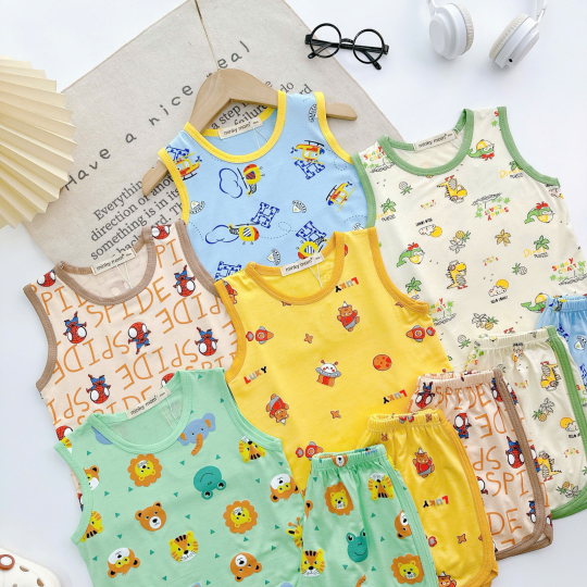 Bộ Đồ Bé Trai Họa Tiết Dễ Thương – Mềm Mịn, Thoáng Mát, Bé Mặc Cả Ngày Không Khó Chịu