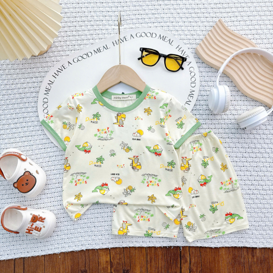 Bộ Đồ Bé Trai Họa Tiết Khủng Long – Cá Voi – Cây Dừa Dễ Thương, Mát Mẻ, Năng Động