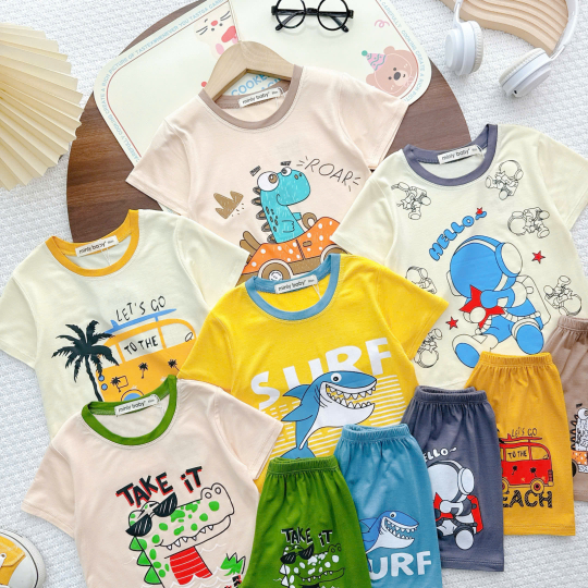 Bộ Đồ Bé Trai Minly Baby – Chủ Đề Biển “Let’s Go to The Beach”, Cotton Mềm Mịn