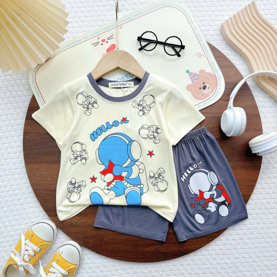 Bộ Đồ Bé Trai Họa Tiết Phi Hành Gia – Dễ Thương, Năng Động, Chất Liệu Mềm Mại