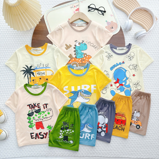 Áo Thun Bé Trai Minly Baby – Họa Tiết Cá Mập, Cotton Mềm Mịn